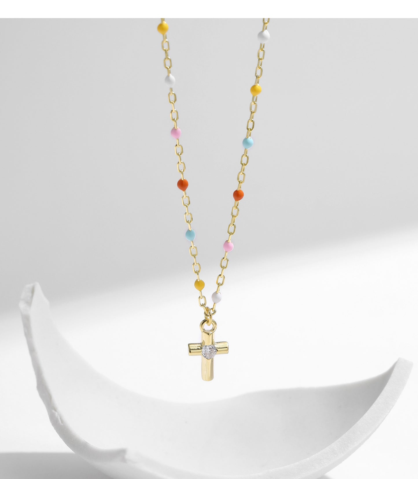 Planderful Everyday Genie S925 Silver Sweet Girl Wind Dopamine Color Scheme Rainbow Beanie Mini Cross Zircon Necklace Female – Elegant and Colorful Jewelry Statement