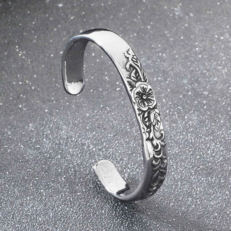 Design Floral C-Shaped Bracelet – Ethnic Style – Literary & Artistic Old Engraved
