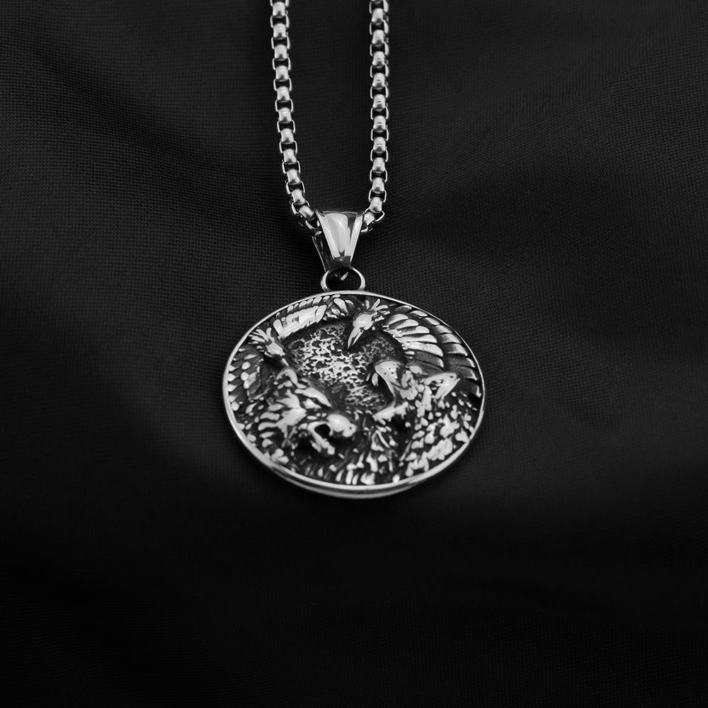 Vintage Nordic Stainless Steel Men's Viking Wolf Crow Pendant