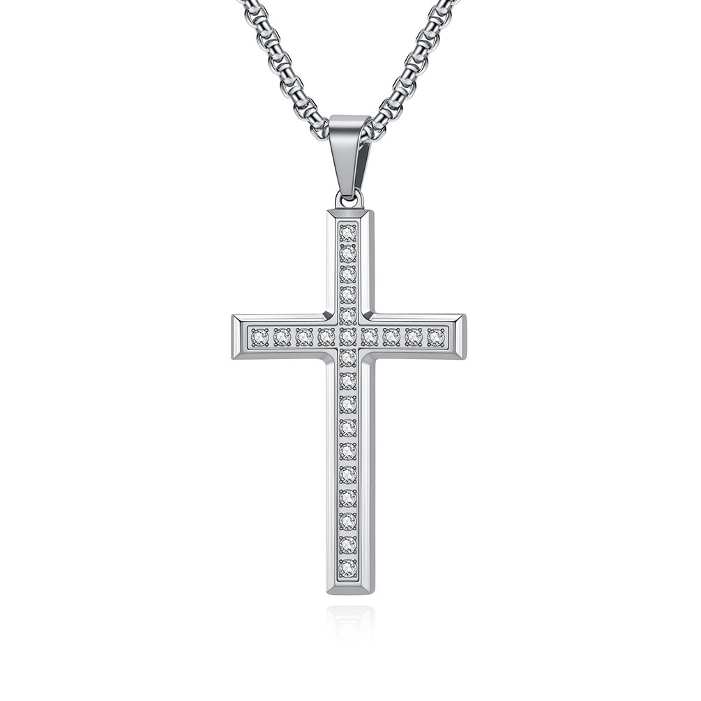 Stainless Steel Zircon Cross Necklace