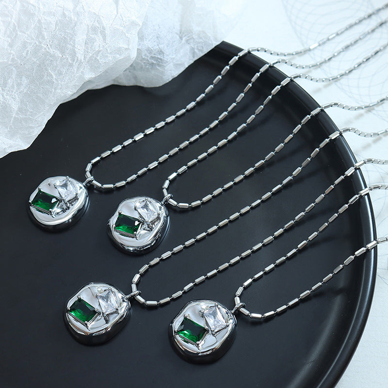 Luxurious Zircon Pendant with Irregular Titanium Steel Chain - Fashionable Commuter Necklace