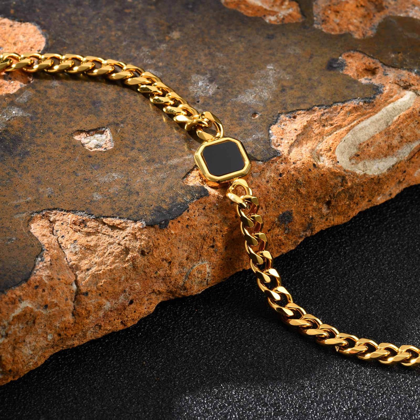 Planderful Mens Stainless Steel Chain Bracelet Gold Hip Hop