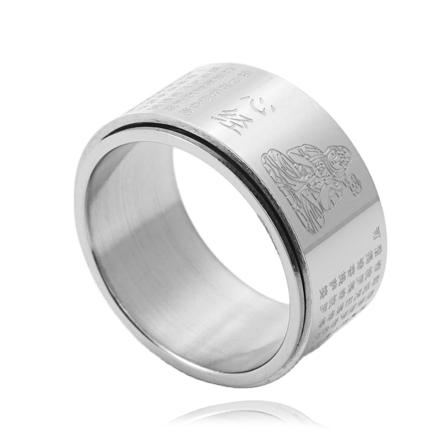 Titanium Steel Buddha Text Ring - Retro Punk Style for Men - Trendy Stainless Steel Accessory