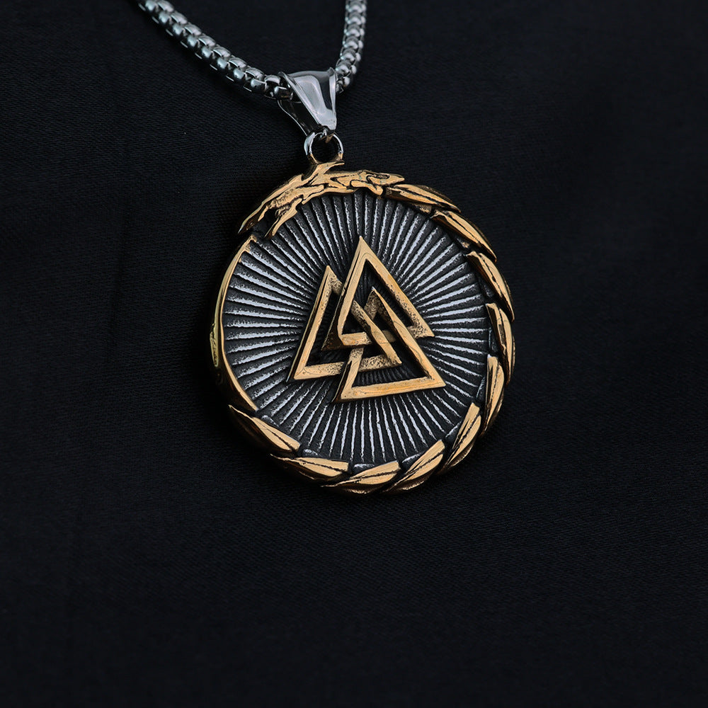 Vintage Nordic Men's Stainless Steel Viking Compass Pendant