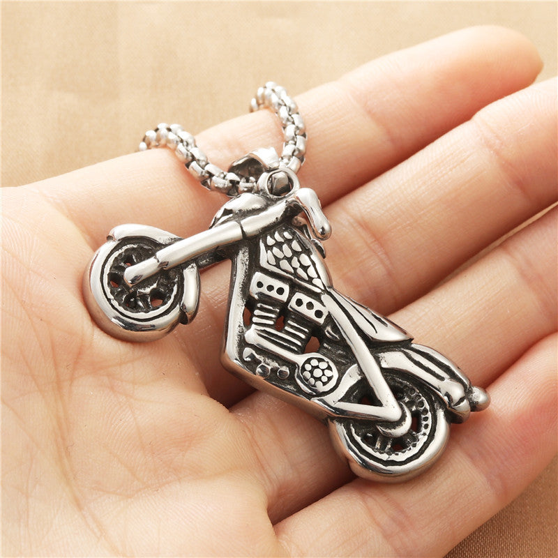 Personalized Retro Punk Titanium Steel Motorcycle Pendant Necklace for Men