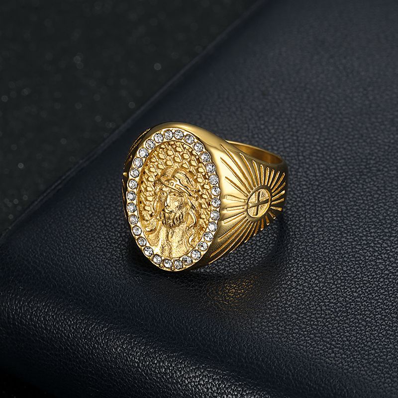 Planderful Jesus Cross Ring Stainless Steel With Zircon For Hip Hop Fashion Enthusiasts