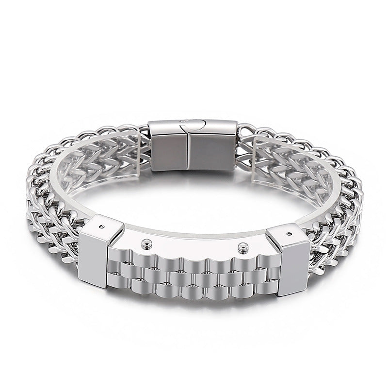 Trendy Men's Hip-Hop Style 18K Gold-Plated Titanium Steel Bracelet with Front and Back Chain Design