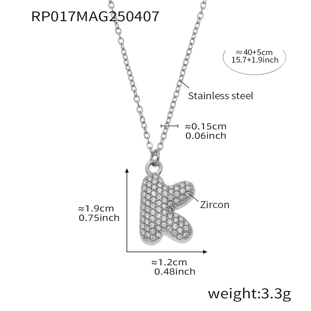 Planderful 26 Letter Zircon Necklace Gold Plated Hip Hop