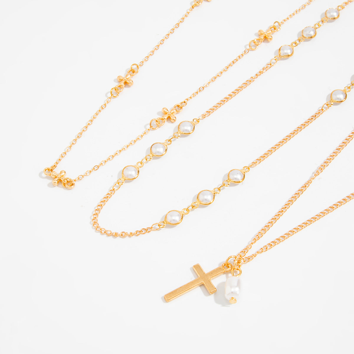 Cross, Pearl & Portrait Layered Necklace