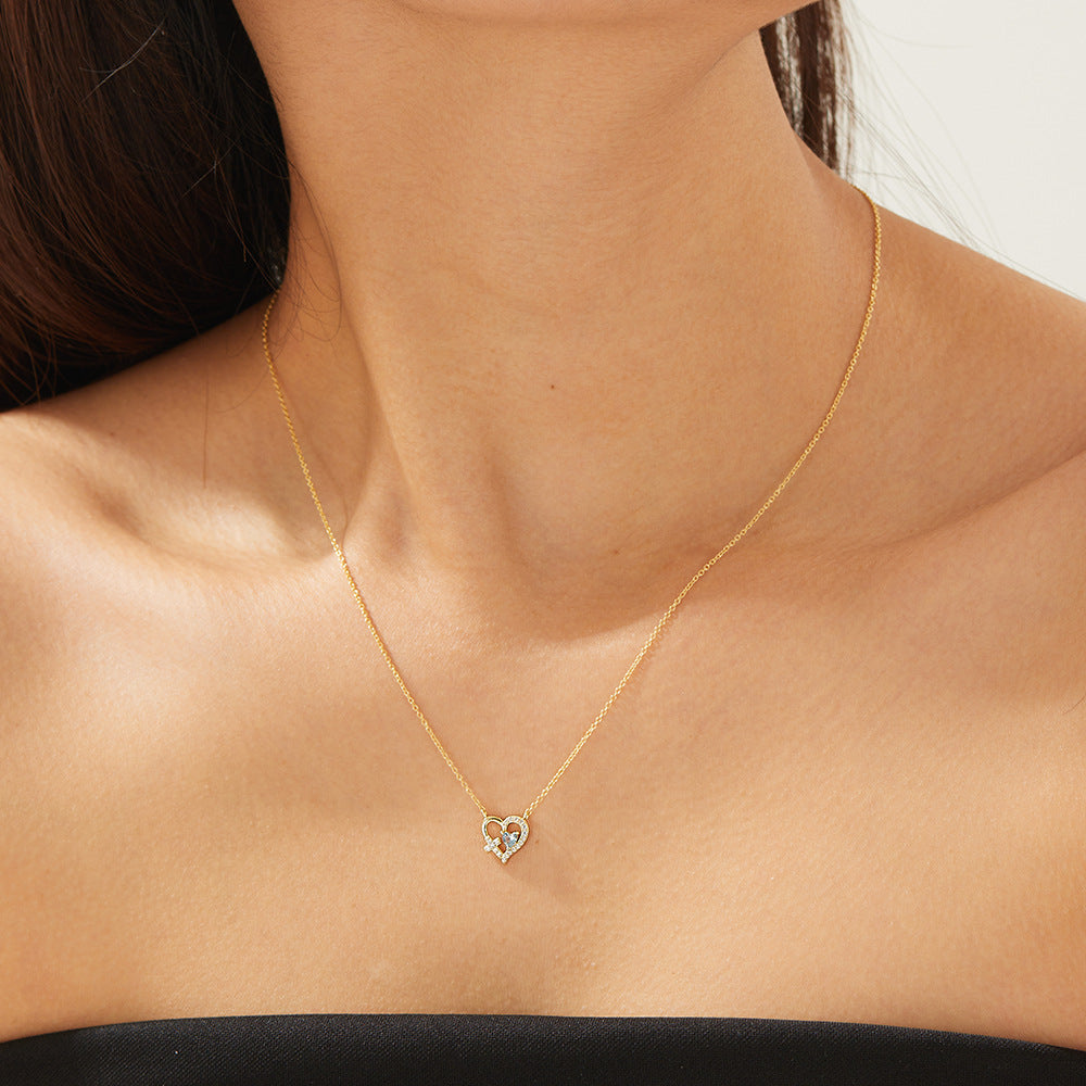 S925 Sterling Silver Hollow Cross Love Necklace Zircon Heart Pendant Necklace