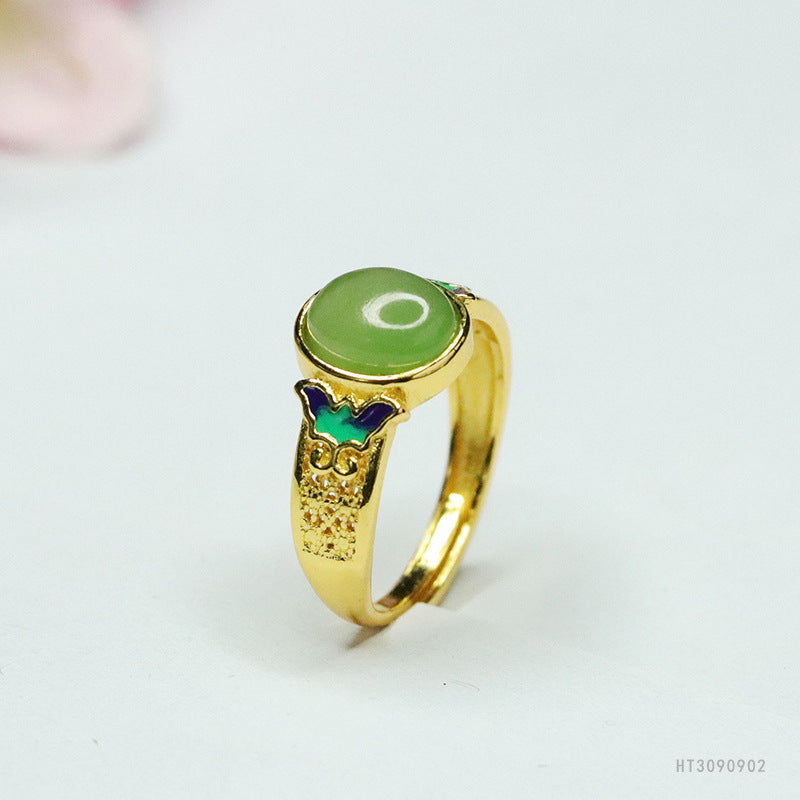 Hetian Jasper Enamel Butterfly Ring