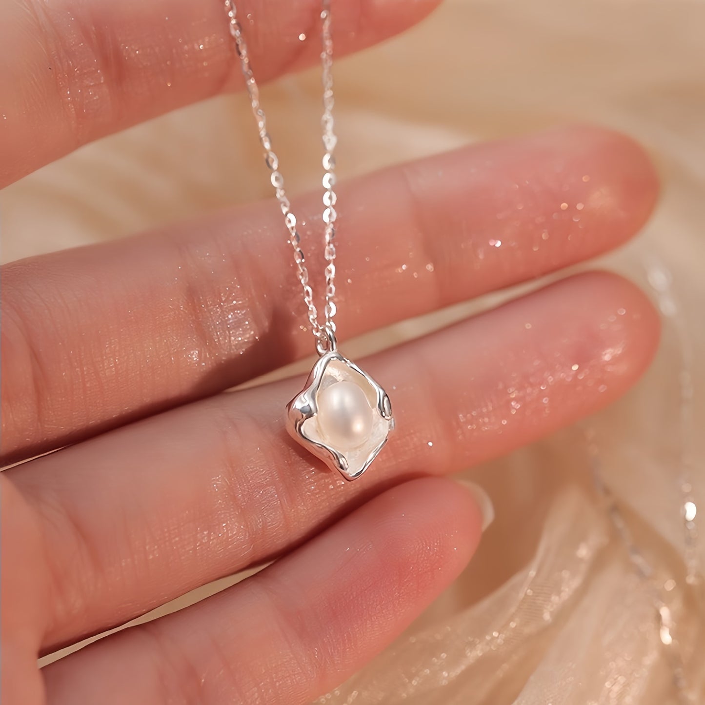 Planderful S925 Silver Imitation Pearl Necklace For Women Light Luxury Collarbone Chain Jewelry