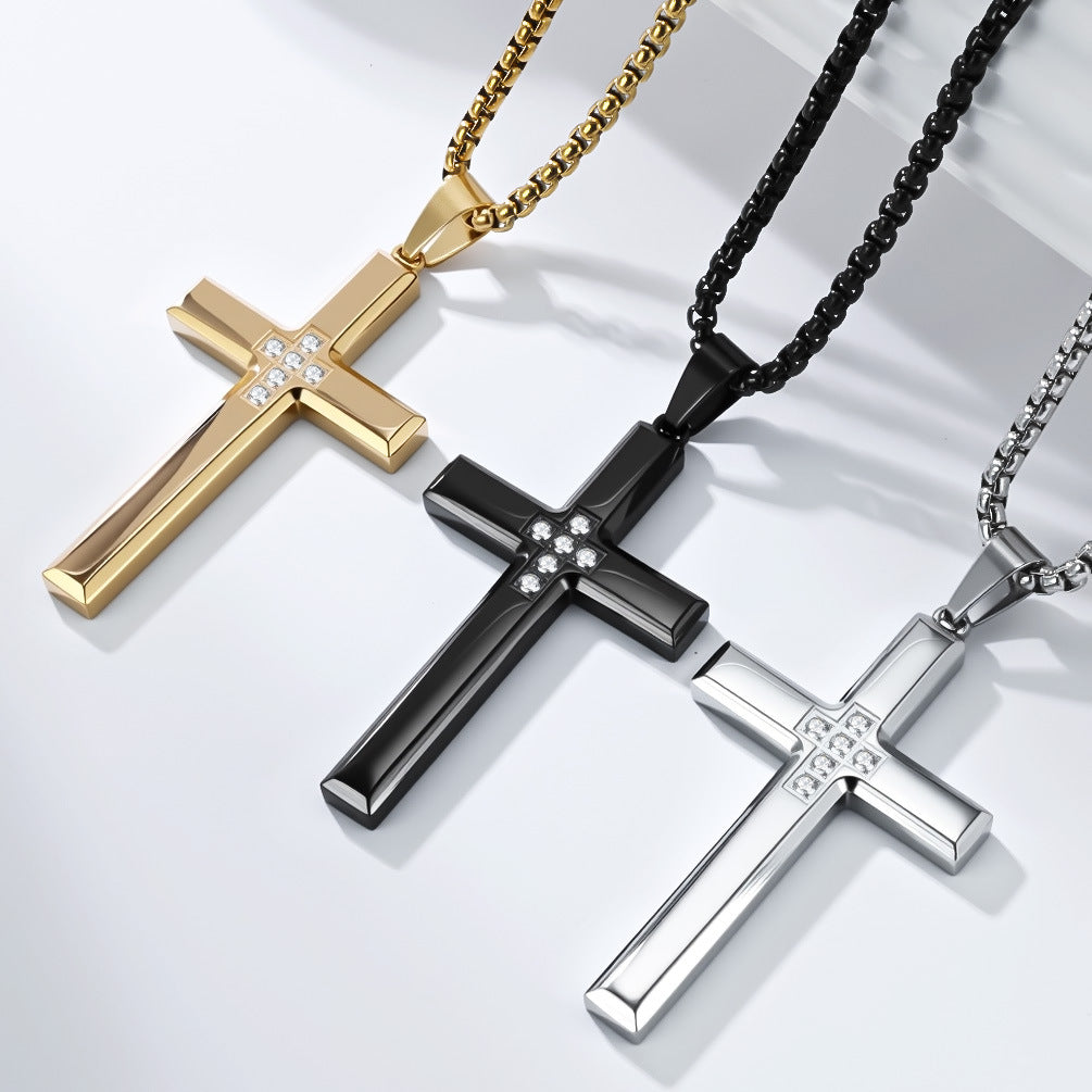 Planderful Cross Necklace Unisex Titanium Steel Zircon Encrusted Pendant For Men Women High End Fashion