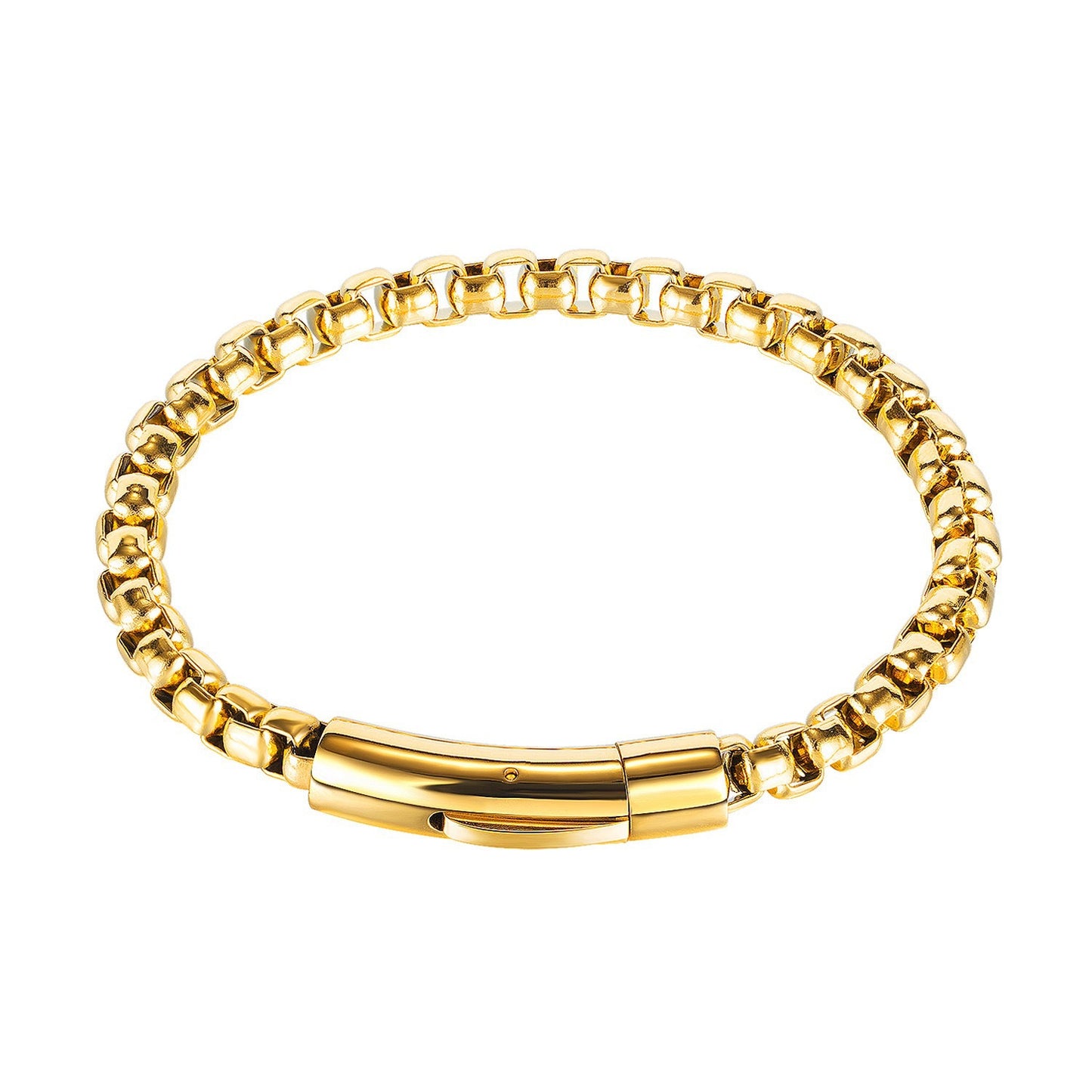 Planderful Titanium Steel Bracelet For Men With Magnet Buckle Square Pearl Chain Retro High End Hip Hop Jewelry