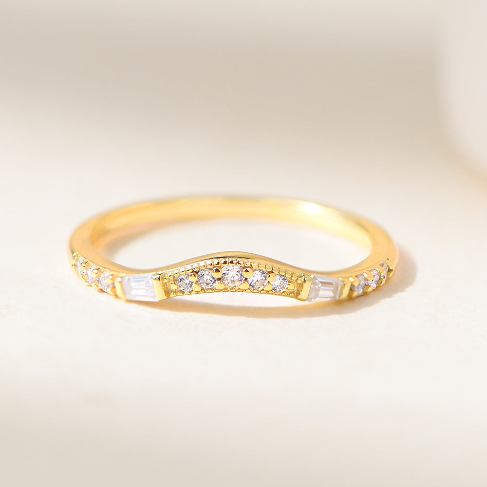 V-Shaped Crown Inlaid With Zircon Sterling Silver Ring, Stacked Ring Jewelry