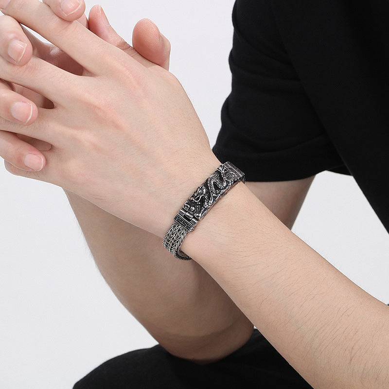 Vintage Dragon Bead Punk Bracelet - Stainless Steel Chain for Men