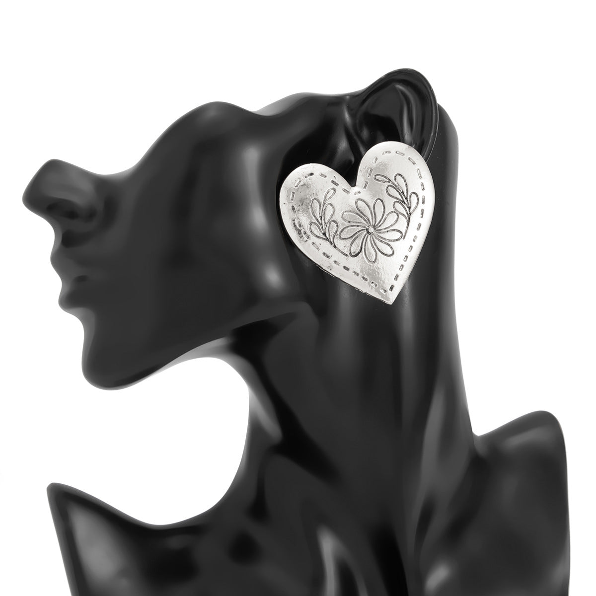 Planderful Vienna Verve Love Shape Stud Earrings Embossed European Retro Heart Jewelry For Women