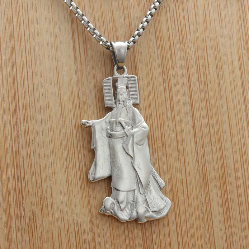 Punk-Inspired Titanium Steel Qin Shi Emperor Pendant Necklace for Men - Retro Trendy Design