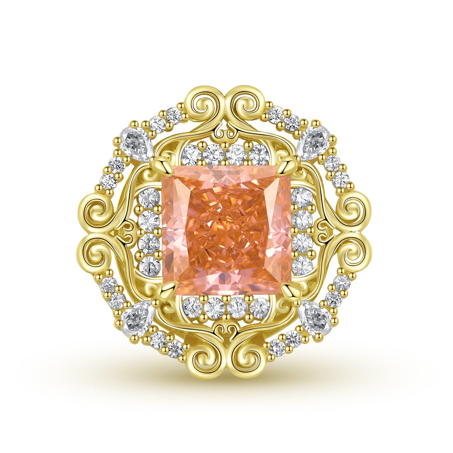 Planderful Everyday Genie Necklace – Original and Creative Retro Style Design Pattern in Sterling Silver and 14k Gold with Orange Zircon