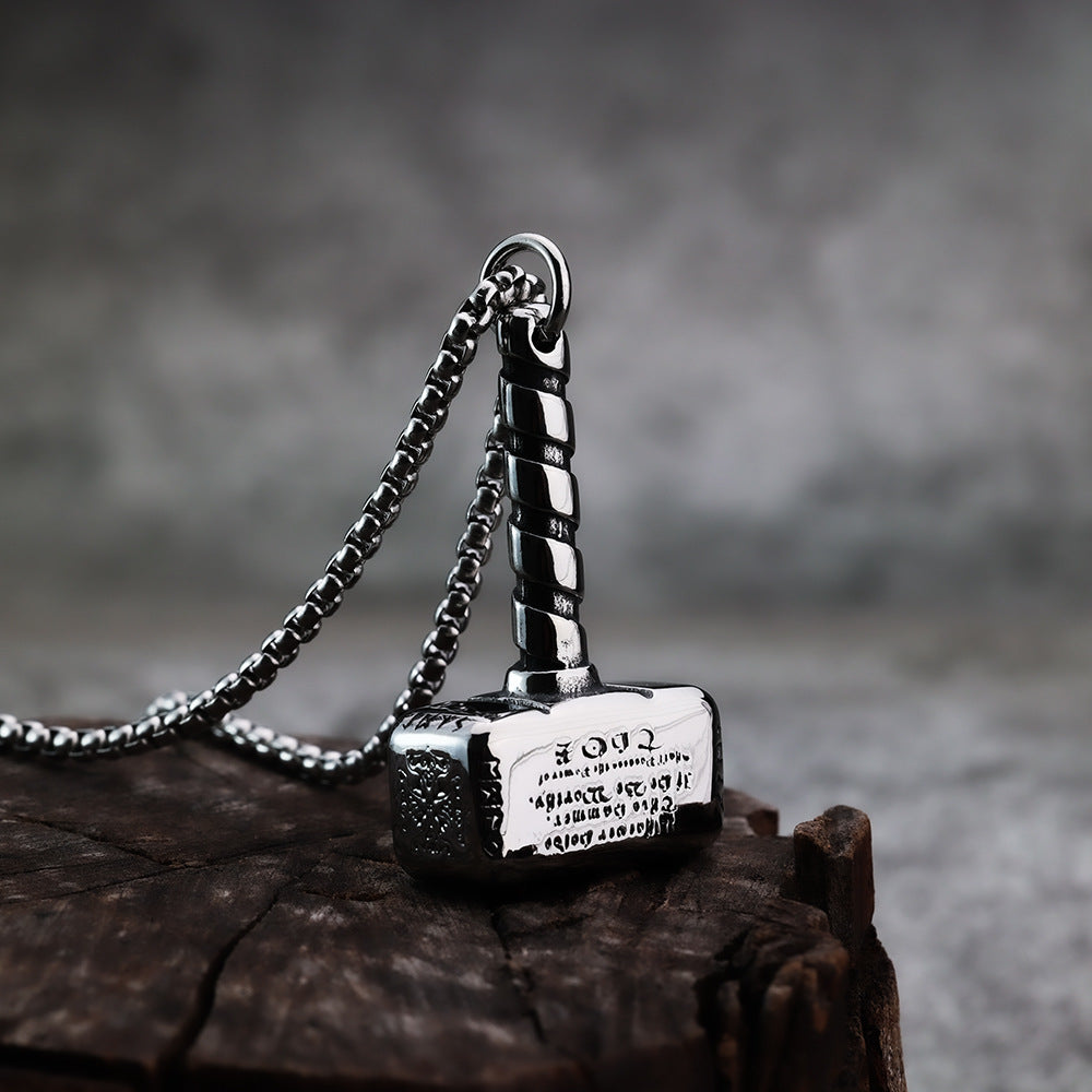 Planderful Thunder Hammer Pendant Necklace Titanium Steel Unisex Norse Legacy Jewelry For Men Women