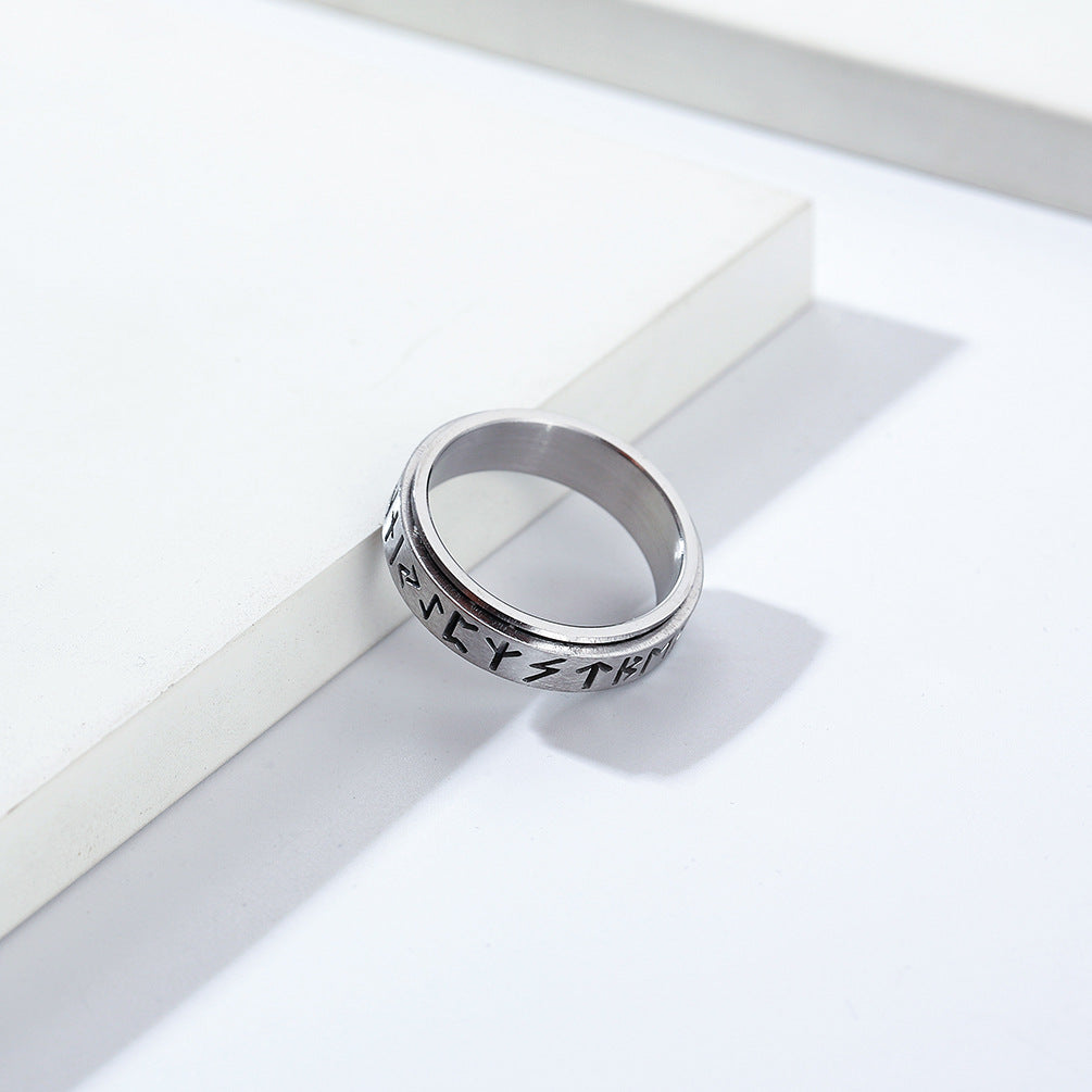 Planderful Nordic Viking Rune Ring Rotating Titanium Steel Jewelry For Men And Women Unisex Gift