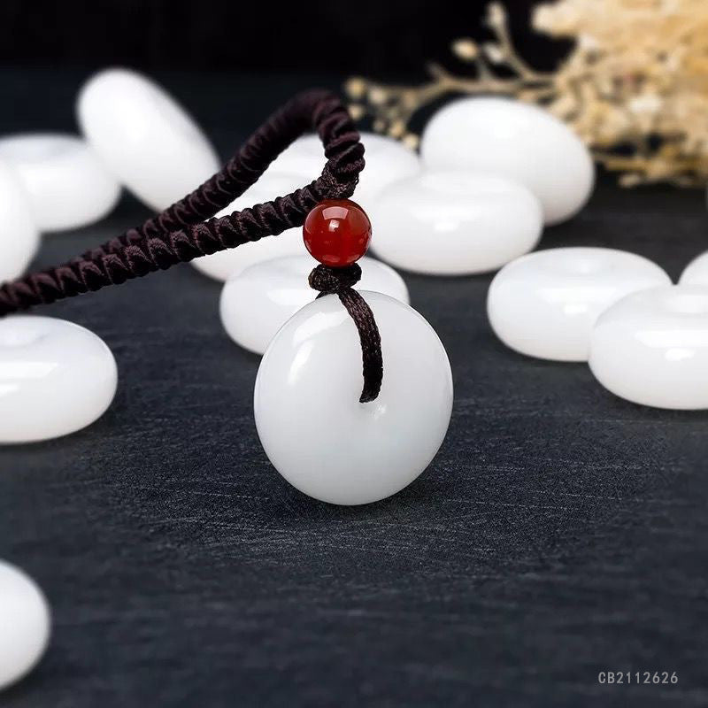 White Golden Silk Jade Peace Buckle Pendant