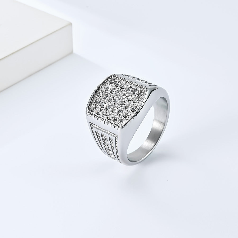 Planderful Gold Plated Zircon Titanium Steel Ring For Men Hip Hop Trend Jewelry Edition