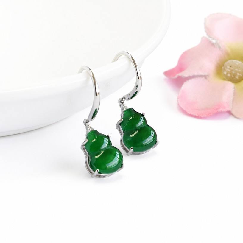 Jadeite Gourd 925 Silver Hook Earrings