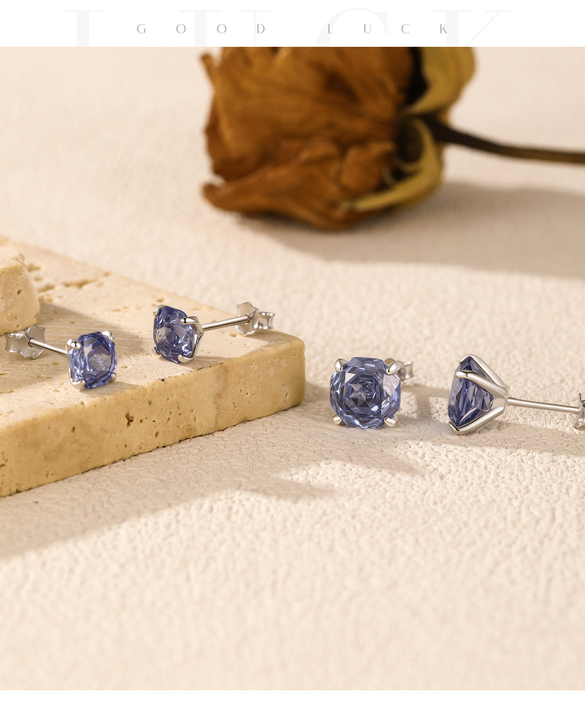 925 Sterling Silver Tanzanite-Color Rose-Cut Zircon Stud Earrings