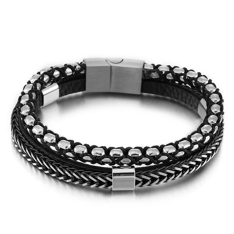Planderful Mens Leather Rope Bracelet Magnet Buckle Classic