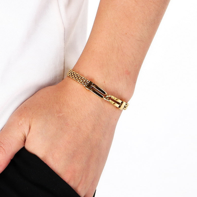 Including Extension Chain – Layered Hollow Curved Bar Mesh Chain Stainless Steel Bracelet