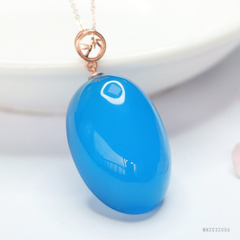 Blue Chalcedony Oval Silver Pendant — No Chain