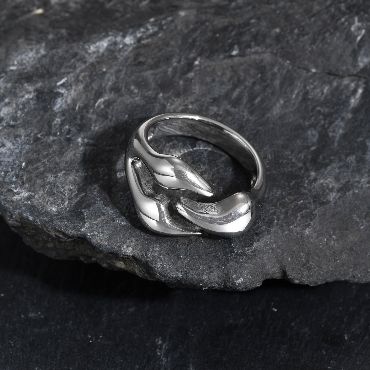 Titanium Steel – Stainless Steel Irregular Geometric Ring – Men's
