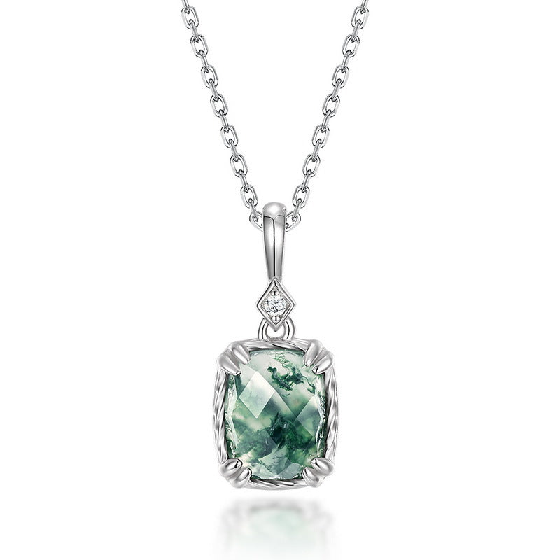 S925 Sterling Silver Gold-Plated Moss Agate Vintage-Inspired Necklace