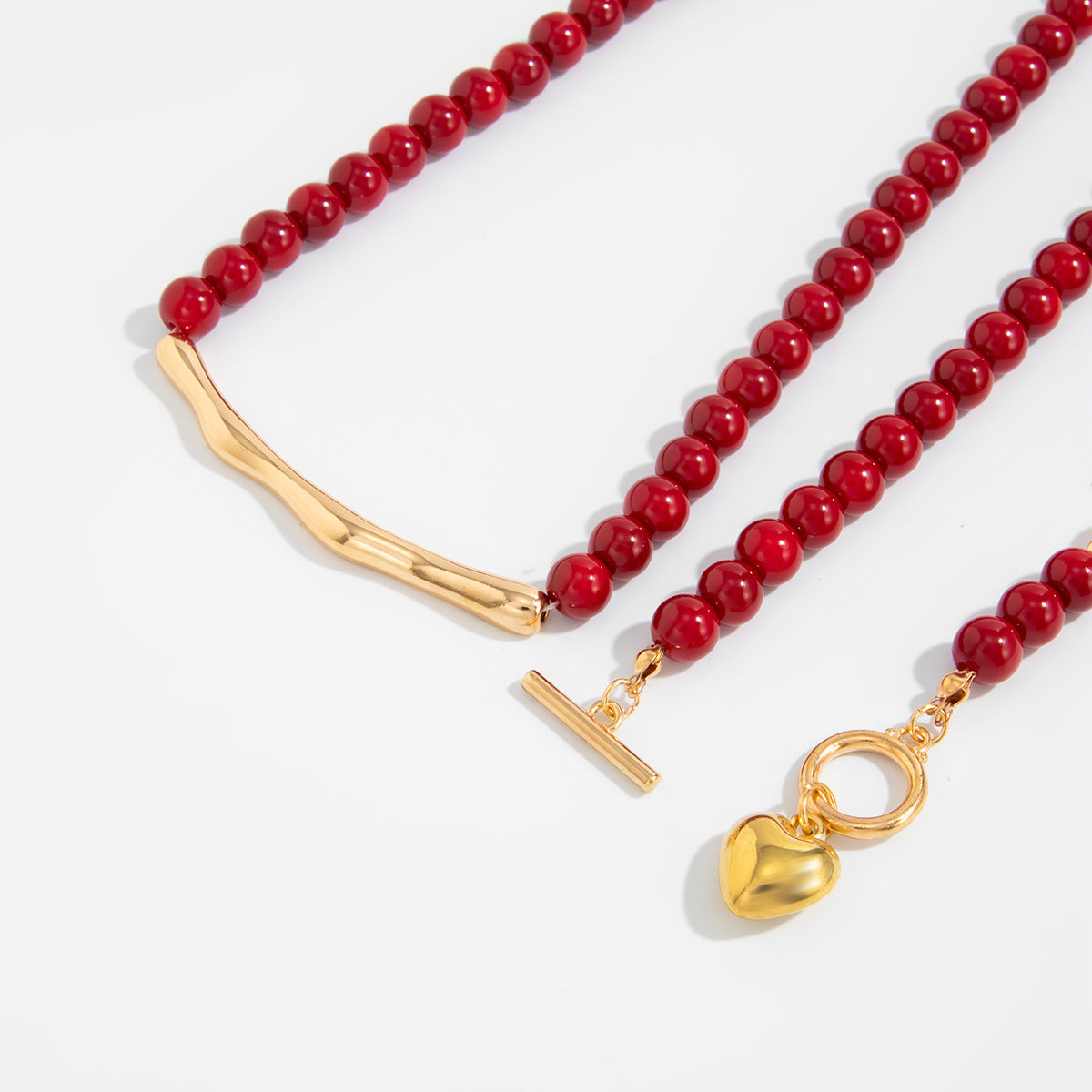 Red Beaded Ot Buckle Love Pendant Necklace Liquid Metal Rod Necklace