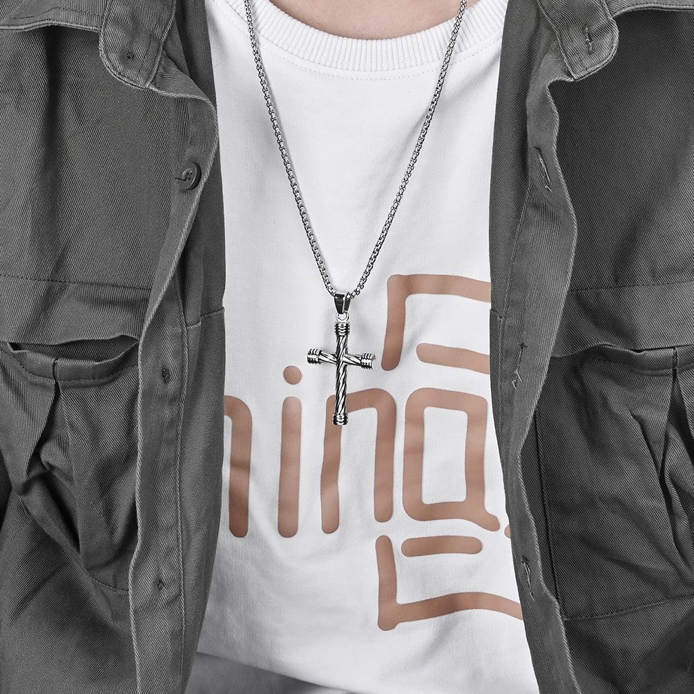 Planderful Jewelry Retro Cross Pendant Necklace In Titanium Steel Hip Hop Collarbone Chain