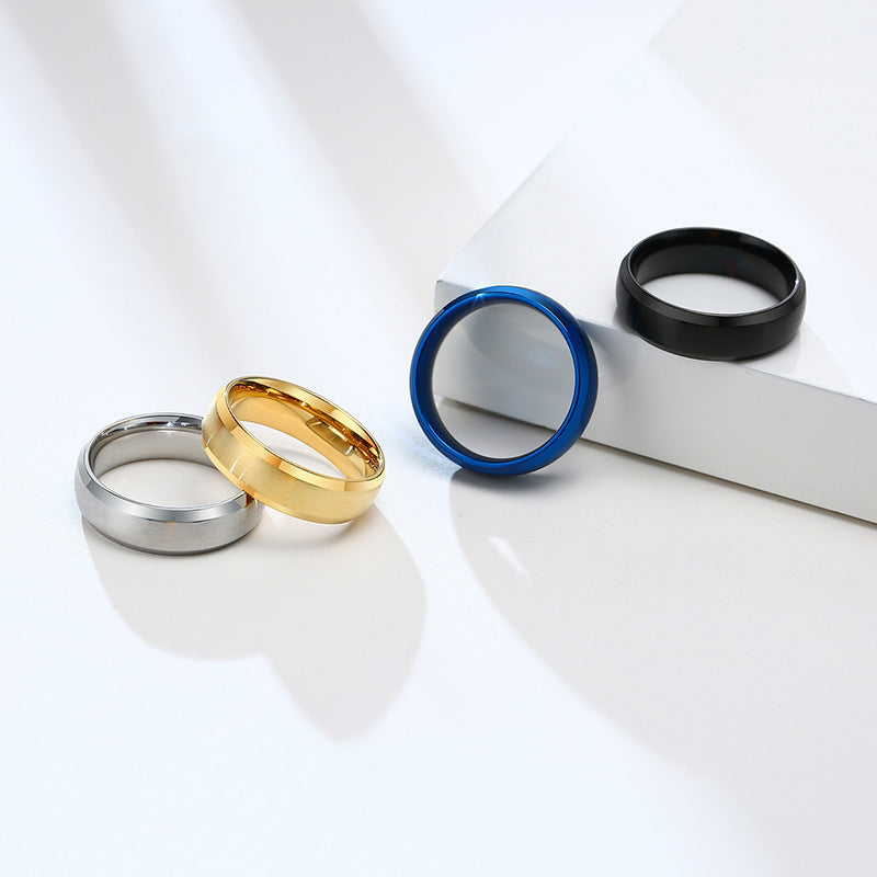 Glossy Ring 6mm Blue Gold Black Titanium Steel Ring Wholesale