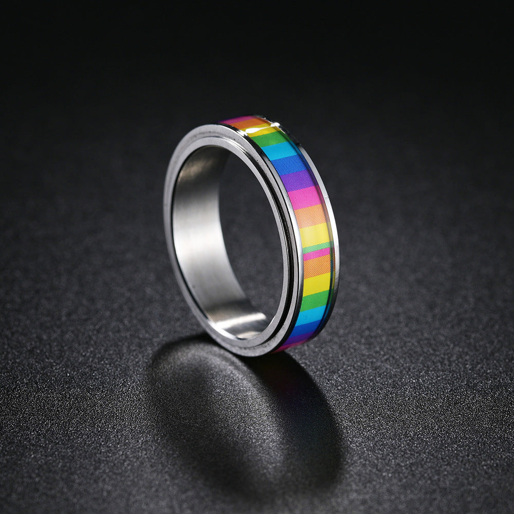 Planderful Rainbow Titanium Ring Rotating Decompression Jewelry For Unisex Wellness