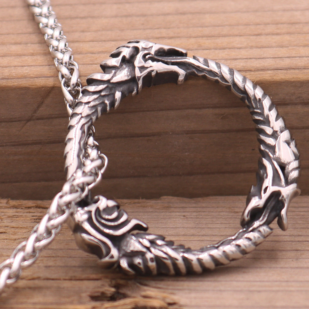 Dragon Tail Stainless Steel Pendant with Orchid Chain Necklace for Men