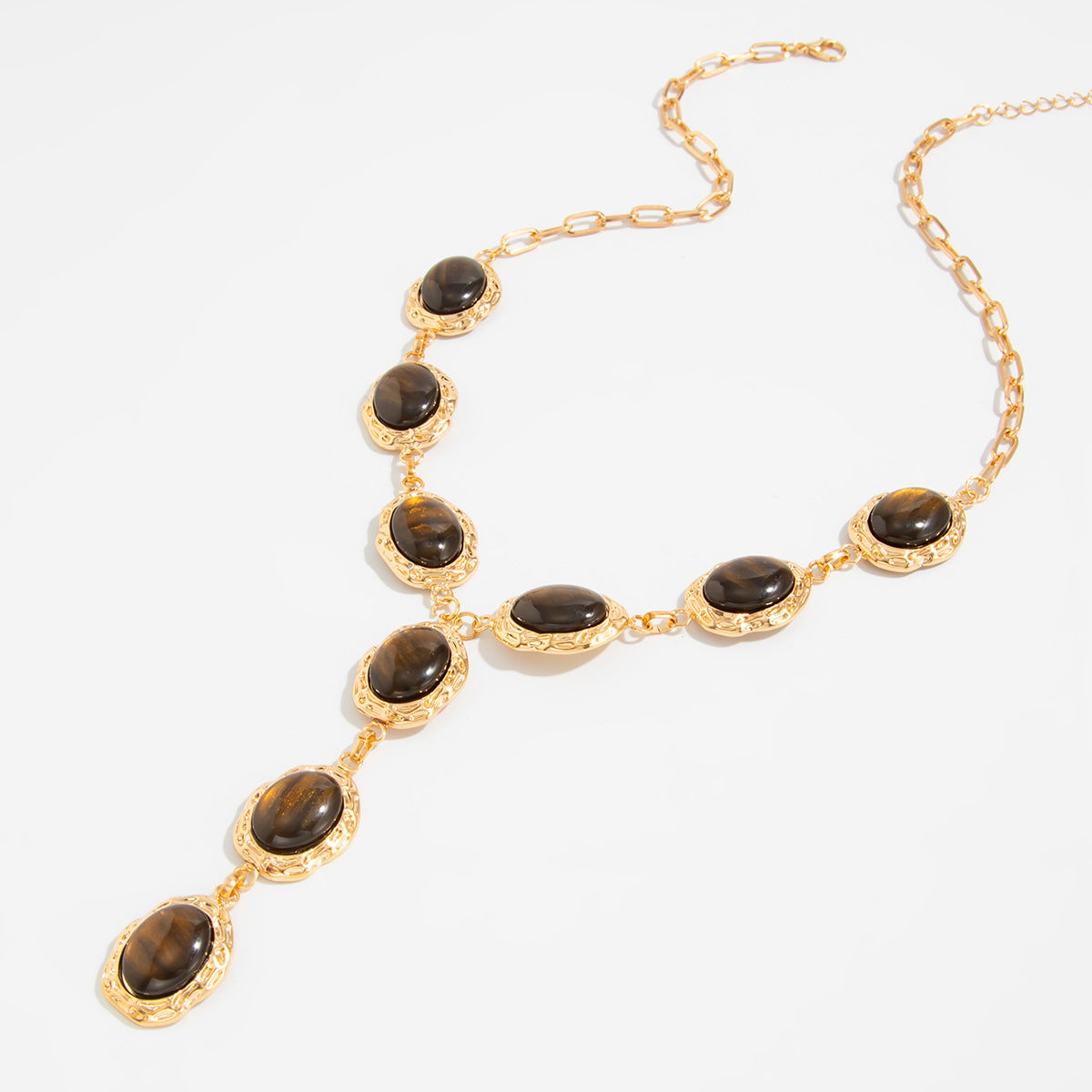 Tiger-Eye-Style Pleated Y-Necklace