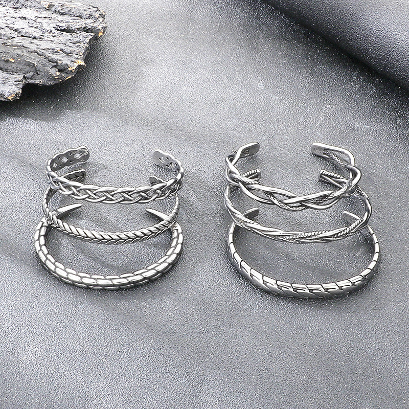 Punk Hollow Twist Bracelet – Smear Cross Pattern Open Men's Stainless Steel Bracelet