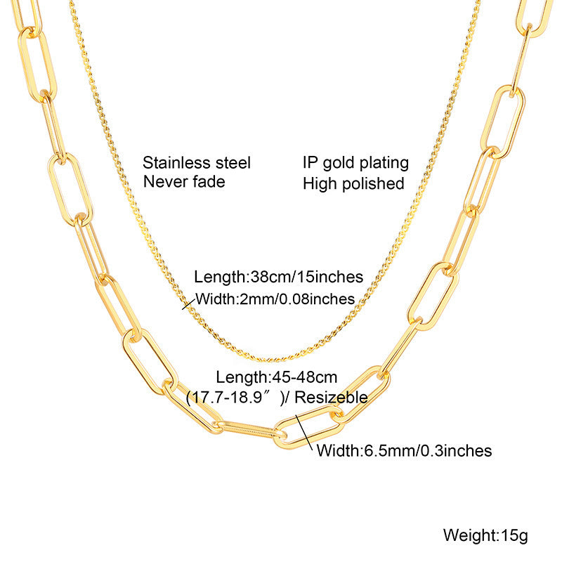 Stainless Steel Grinding Chain Double Layer Necklace Jewelry