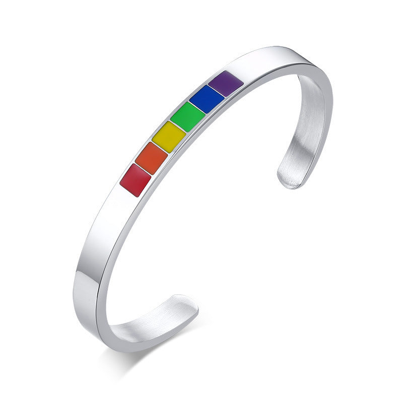Color Color Epoxy C-Shaped Stainless Steel Bracelet