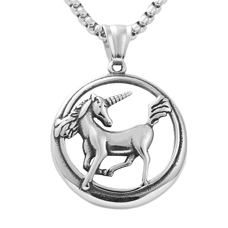 Titanium Steel Unicorn Pendant Necklace for Men - Retro Punk Animal God Design