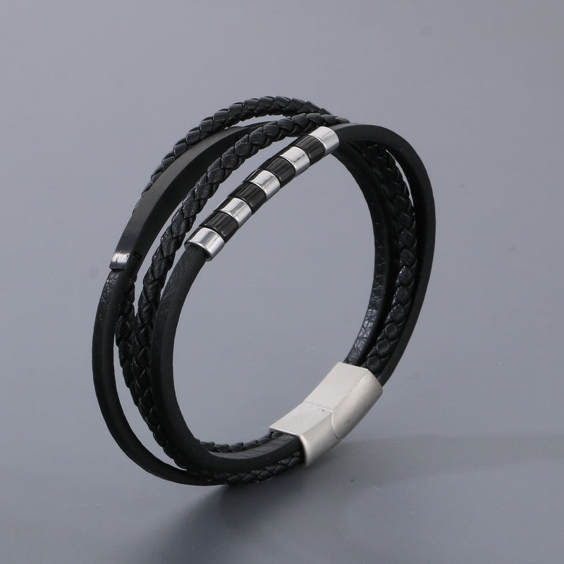 Planderful Leather Rope Bracelet For Men Stainless Steel