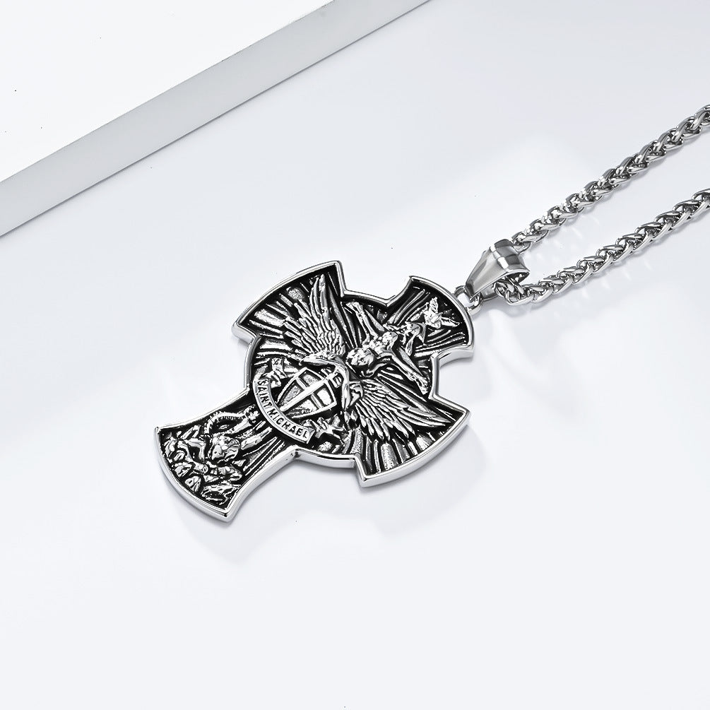 Planderful St Michael Archangel Necklace Titanium Steel Durable Vintage Jewelry For Spiritual Collectors
