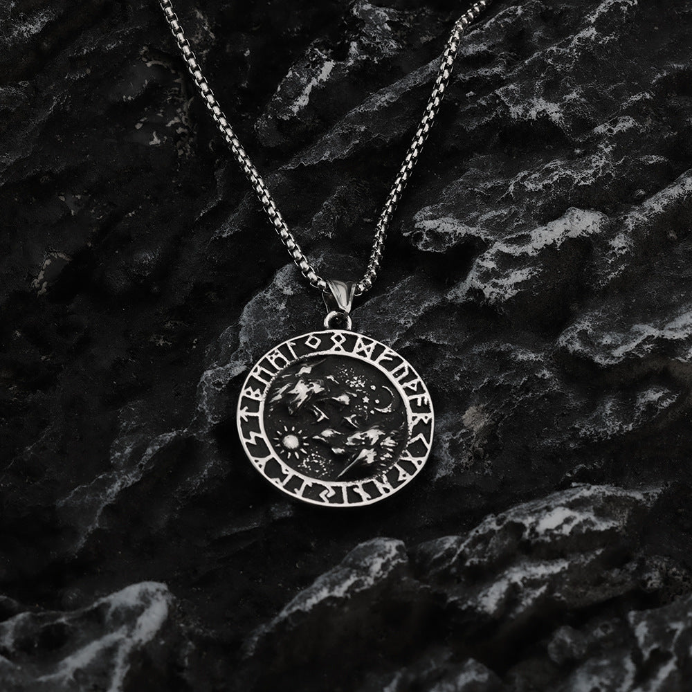 Nordic Vintage Stainless Steel Men's Viking Double Wolf Necklace