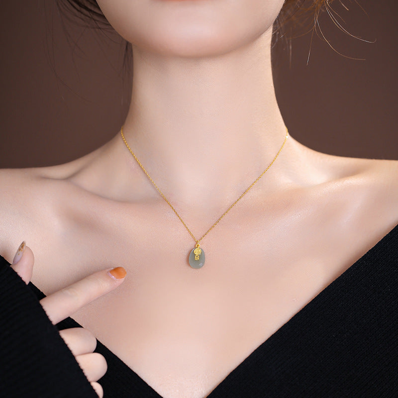 Fairy S925 Silver Necklace with Jade Gem Detail