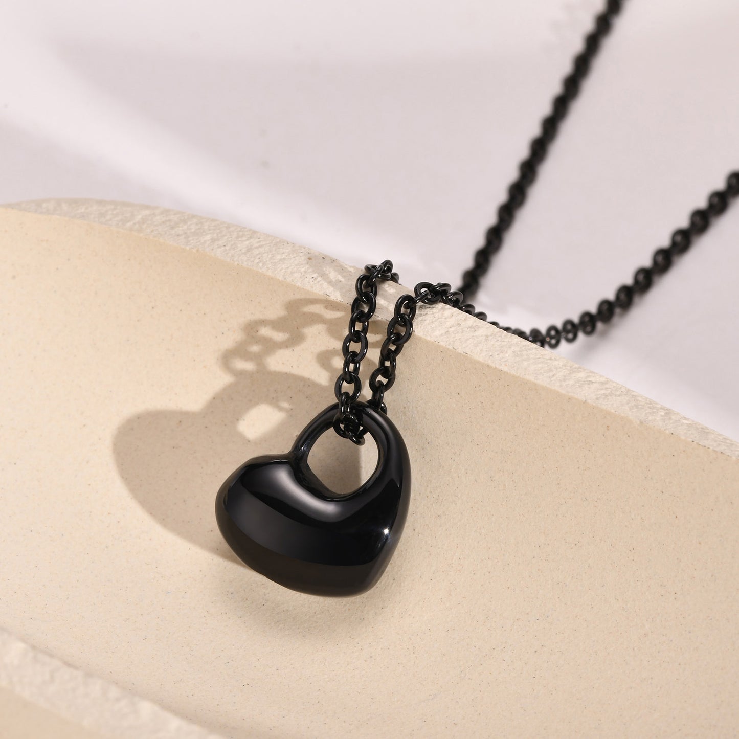 Stainless Steel Heart Shaped Urn Pendant Black Lady Necklace