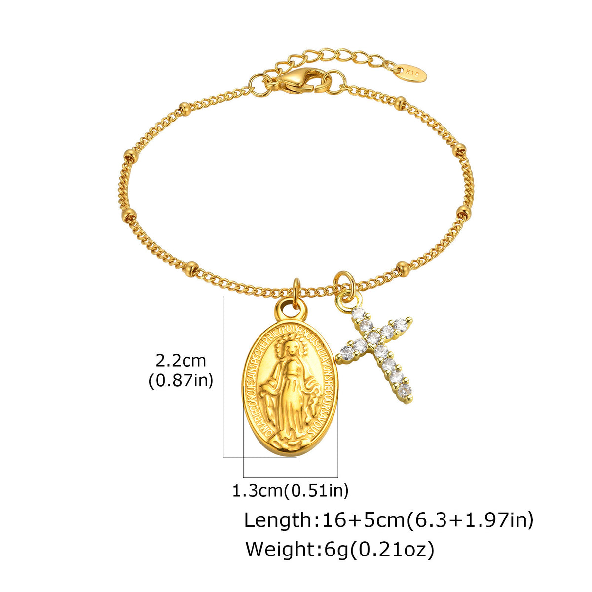 Cross Zircon Gold-Plated Copper Bracelet